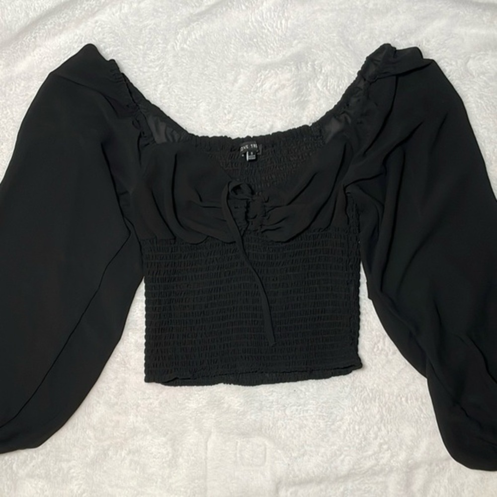 Love Tree Black Smocked Blouse
